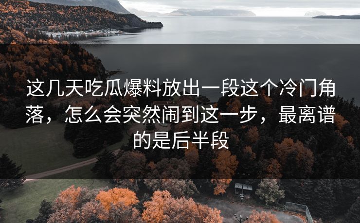 这几天吃瓜爆料放出一段这个冷门角落，怎么会突然闹到这一步，最离谱的是后半段