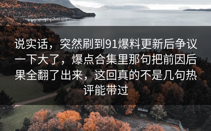说实话，突然刷到91爆料更新后争议一下大了，爆点合集里那句把前因后果全翻了出来，这回真的不是几句热评能带过